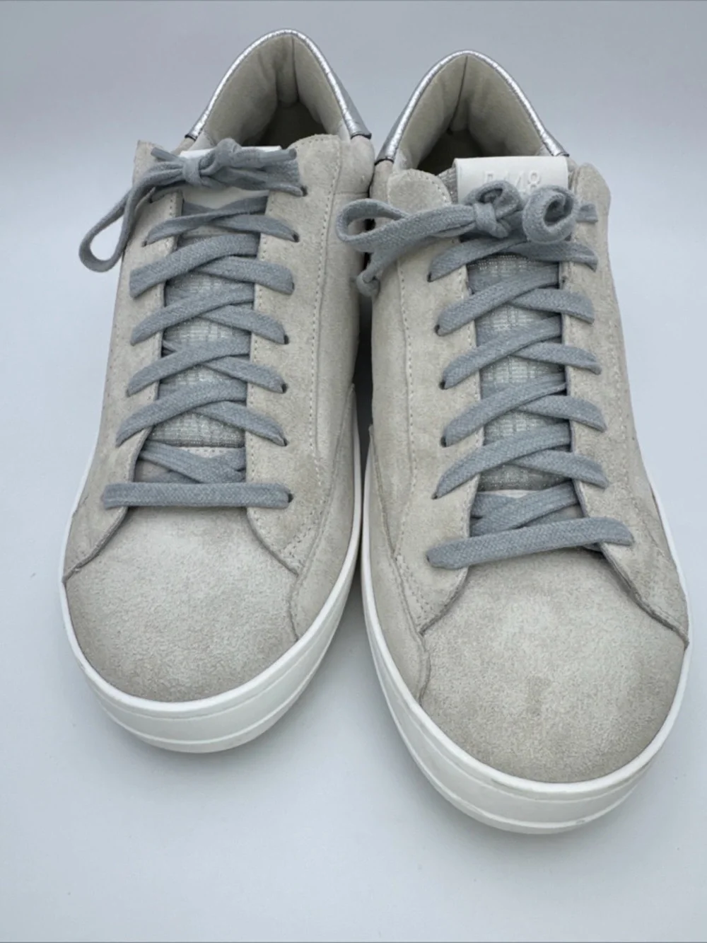 P448 John Shoes Womens 42 / 11 Silver White Low Top Lace Up Casual Sneakers - Picture 6 of 16